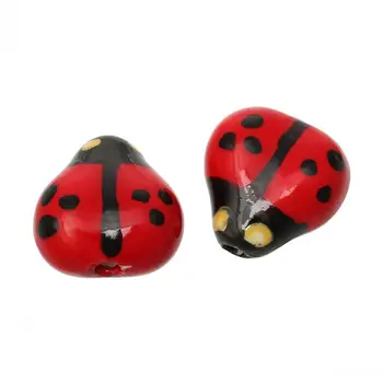 DoreenBeads trgovina na Drobno Keramike Kroglice Ladybug Rdeče O za 16,0 mm x 16,0 mm,Hole:Cca 2,5 mm,10 Kos