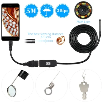 5M USB-Endoskop Fotoaparat 7MM Nepremočljiva 6 Led USB Žice Kača Cev Pregleda Borescope Za OTG Združljive Telefone Android