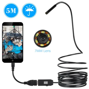 5M USB-Endoskop Fotoaparat 7MM Nepremočljiva 6 Led USB Žice Kača Cev Pregleda Borescope Za OTG Združljive Telefone Android