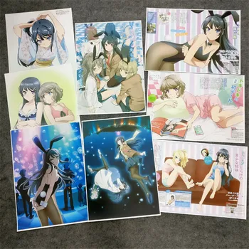 8 kos/set Anime Seishun Buta Yarou wa Zajček Dekle Senpai no Yume ig Minai plakat stenske slike sobo, nalepke igrače A3 Filmskih plakatov