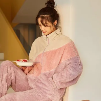 Pozimi Debel Toplo Pižamo Kompleti Za Ženske Flanela Plus Velikost Sleepwear Dolg Rokav Nightgown Homewear Svoboden Priložnostne Pižame Set