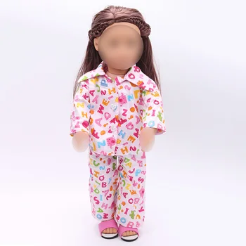 18 inch Dekleta lutka pižamo Roza monogram pajama bo ustrezala Otroške igrače obleko Ameriških novo rojen obleke fit 43 cm otroška oprema c18