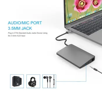 Amkle 9 v 1 USB3.1 Hub Multifunkcijski USB-C Središče s Tip-C, Video, HDMI, Gigabit Ethernet Adapter 4K USB 3.0, USB Tip C C HUB