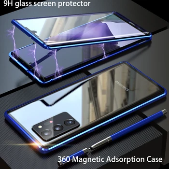 Magnetno Ohišje Za Samsung Galaxy S10 S20 S21 S8 S9 Opomba 20 Ultra Plus, Lite Opomba 9 A71 s20 fe telefon Primerih, Stekla, Pokrov Metal Funda