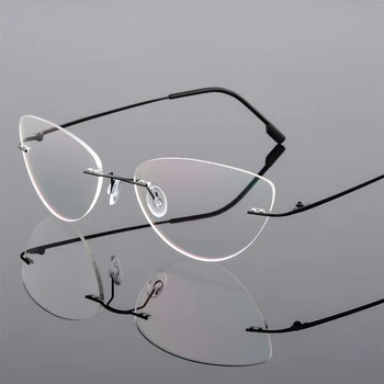 Ženske Rimless Mačka Oči Obravnavi Očala Titanove Zlitine Proti-blue Ray Recept Presbyopia Eyeglass Z Dioptrije+1.50+2.00+2.50