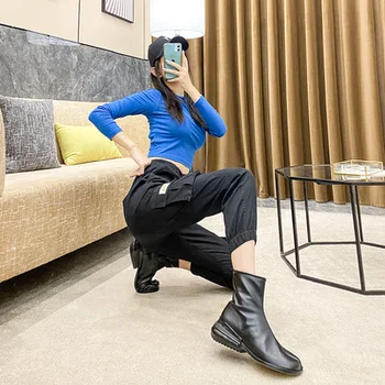 Botines mujer 2021 močen pete kratek gleženj škornji za žensko kvadratni toe črno lakasto usnje dež čevlji luksuzni tabi bottes