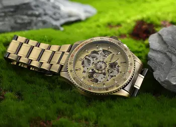 ZMAGOVALEC watch Retro zelena moda multi-digitalni izbiranje z barvo jekla pasu za moške ročne mehanske jekla watch