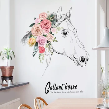Ustvarjalne konjsko glavo stenske nalepke za dnevno sobo, TV ozadju stene dekor cvetje nalepke, samolepilne doma dekor soba dekoracijo