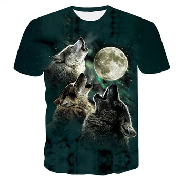 Moda za Fante Vrhovi Wolf 3D Print Majica s kratkimi rokavi Kul Smešno T Majica Kratek Rokav Vrhovi Tshirt Dekle Živali Tisk T-shirt otroci 3-15Y