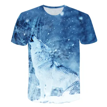 Moda za Fante Vrhovi Wolf 3D Print Majica s kratkimi rokavi Kul Smešno T Majica Kratek Rokav Vrhovi Tshirt Dekle Živali Tisk T-shirt otroci 3-15Y
