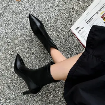 ZawsThia 2020 konicami prstov debele visoke pete, črpalke stilettos čevlji seksi dame raztezajo škornji ženske nogavice škorenjčki velika velikost 44 45 46