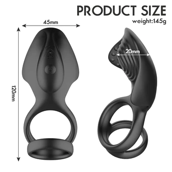 Vibrator Dvojni Penis Prstan Moški Prostate Massager Zamudo Izliv Petelin Obroč Za Penis Masaža Z Brezžičnim Daljinskim Sex Igrače Moški