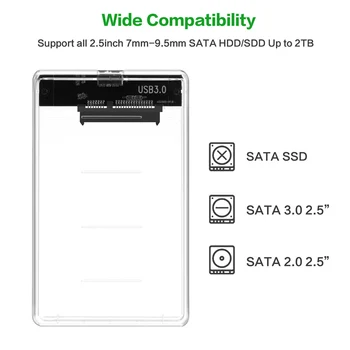 Pregledna 2.5-palčni HDD SSD Primeru, Sata, USB 3.0 Adapter Free 5 Gbps Polje Trdi Disk, Ohišje Podporo 2TB UASP Protokola