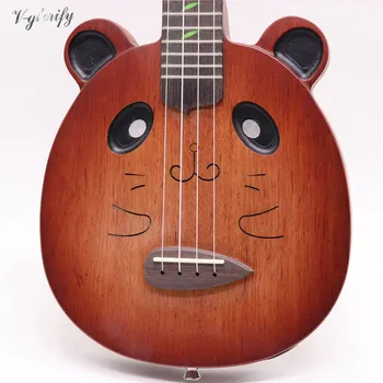 Rjava polno mahagoni lesa telesa električna akustični ukulele kitara tiho kitara panda vzorec kitara 21 cm 4 niz mini kitara