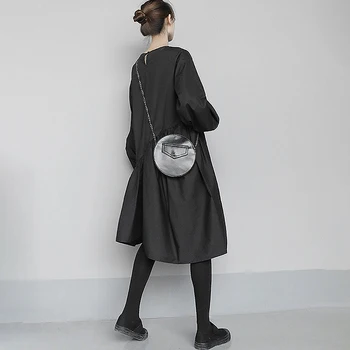 TWOTWINSTYLE Priložnostne Črno Obleko Za Ženske O Vratu Long Sleeve Solid Minimalističen Ohlapne Obleke Ženska Moda Novih Oblačil 2020 Padec