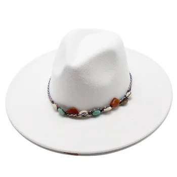 Fedora klobuki za ženske 9.5 cm velike robna trdno vrv pasu klasično eleganten britanski jazz kape jeseni, pozimi bela rdeča klobuki ženske