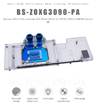 Barrow, BS-ZOXG3090-PA GPU Vode Blok za ZOTAC 3090 3080 X GAMING Trojice 5v ARGB LRC2.0 vode, hladilnik