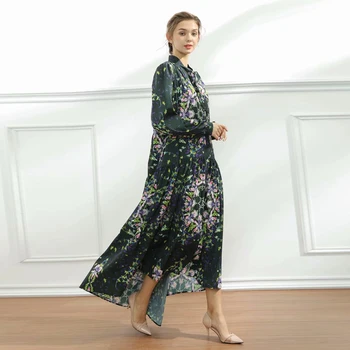 Dolgo Obleko Bohemian Visoke Kakovosti 2021 Spomladi Nova ženska Moda in Ženske Počitnice Letnik Elegantno Natisnjeni Cvetlični Svoboden Šifon Obleke