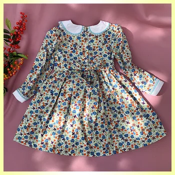 Otroci Dekleta jeseni leta 2020 baby princesa cvetlični vintage obleko za 3-7 let otrok elegent retro smocked obleke