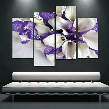 BANMU 4 Plošče Vijolično&White Iris Wall Art Platno Slikarstvo Nordijska Cvetlični Plakat Doma Dekor za dnevna soba Dekoracijo