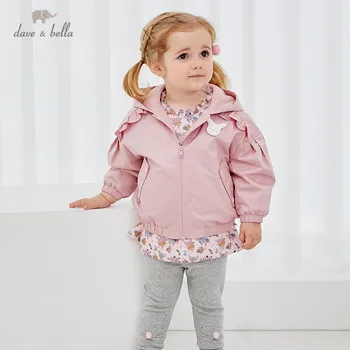 DBM14401-1 dave bella jeseni baby dekleta modni risanka zadrgo žepi hooded suknjič otrok srčkan vrhovi dojenčka, malčka vrhnja oblačila