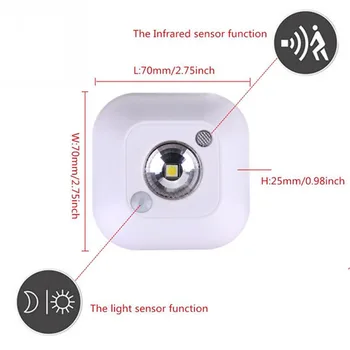 Mini PIR Senzor Gibanja Svetlobe LED Nočna Lučka Smart Človeško Telo Indukcijske Nočna Baterije Omari, Kabinet, Wc Sijalke Svetloba