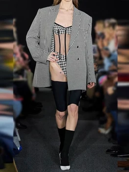 Big-ime poletje žensk houndstooth šivanje očesa vidi skozi seksi top majica 2020New ženska moda in ženske stranka vrh puloverju Bing XL