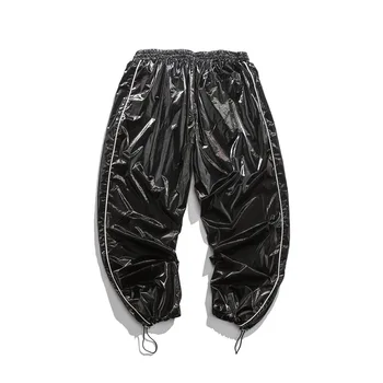 IEFB /oblačila za moške svoboden PU usnjene hlače za moške 2021 spomladi nova barva High Street vrvico širok noge hip hop hlače Y3064