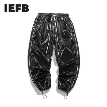 IEFB /oblačila za moške svoboden PU usnjene hlače za moške 2021 spomladi nova barva High Street vrvico širok noge hip hop hlače Y3064