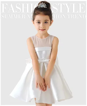 2016 Baby Dekle Zelena/Bela/Rdeča Saten Princesa Obleko z Velikim Lokom Otroci Poročna Obleka za Malčke Družico Obleke Poletje Vestidos
