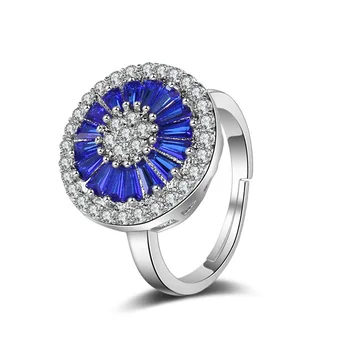 2021 nove luksuzne modro srebrne barve halo zaročni prstan za ženske lady obletnice, darila nakit padec ladijskega prometa božič R5094