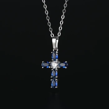 KOFSAC Priljubljena 925 Sterling Srebro Ogrlice Za Ženske, Nakit Čar Modra Kristal Križ Ogrlica Ženski Obletnico Dodatki