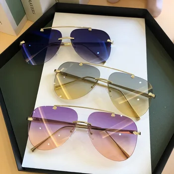 MS 2020 Nove Ženske sončna Očala Rimless UV400 blagovne Znamke Oblikovalec Visoko Kakovost Ženski Gradient sončna Očala oculos Z Box