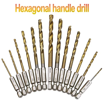 13pcs/komplet HSS hitroreznega Jekla Titanium obložene Drill Bit Set 1/4 Hex Kolenom 1.5-6,5 mm Električni Izvijač Twist Drill Bit