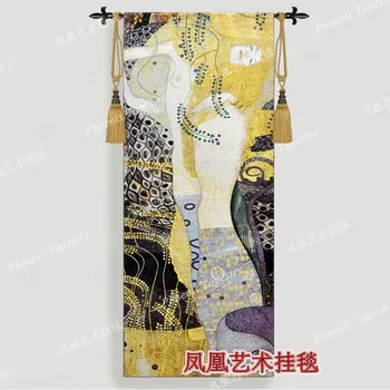 Klimt, ki jih - Adele slavni slika - Voda kača sem Bombaž Golden silk tapiserija steni visi 172*69 cm Doma tekstilne dekoracije H232