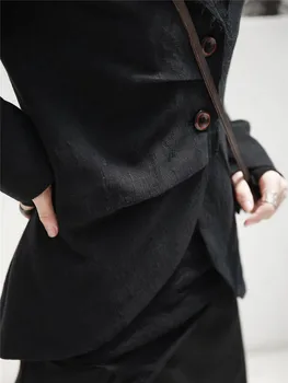 Cakucool Novo 2018 Bombaž Perilo Jeseni Jakna Ženske Asimetrične Gothic Black Tanek Plašč Raztrgala Japonska Design Jaqueta Casaco Feminino