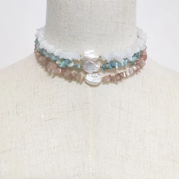 Naravni kamen kratka ogrlica lepe modne nepravilna oblika ženske čar pribor boho sladkovodnih biserov choker 2020