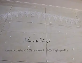 Amanda Modela Čipke Aplicirano Dolgo Cvetje Kraljevsko Razkošje Poročni Veil