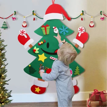 Otroci DIY Čutiti Božično Drevo Smily Santa Claus Okraski 2021 Novo Leto, Darila Umetno Drevo Božično Dekoracijo za Dom