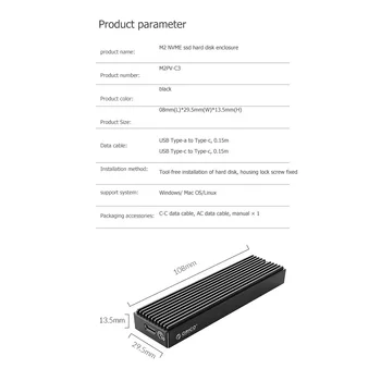 ORICO M2PV-C3 Tip-C, M. 2 NVME SSD Ohišje USB3.1 10Gbps Zunanji Pogon ssd Polje, velja za 2230 2242 2260 2280