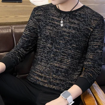 2019 krog vratu jopica moške trend dolgo rokavi T-shirt Hong Kong slog elegantna majica