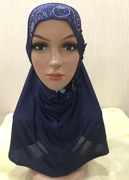 Poletje Ice Svile Instant HIDŽAB Turban Elegantna Vezenina Cvet iz Enega kosa oblačila Hidžab Kape Headscarf Islamske Pokrivala Za mlada Dekleta