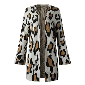 2020 Jeseni, Pozimi Leopard Jopico Ženske Toplo Dolgo Cardigan Ženski Pulover Dolg Rokav Dame Pletene Cardigan Za Ženske