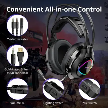 Tronsmart Glary Alfa Gaming Slušalke z Barvnimi LED Osvetlitev 3,5 mm+USB 360-stopinjsko Nastavljiv Mikrofon Multi-Platformo