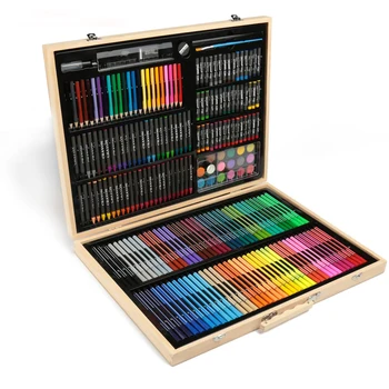 Набор юного художника для рисования 220 предметов деревянный чемоданчик, подарок для девочки и мальчика