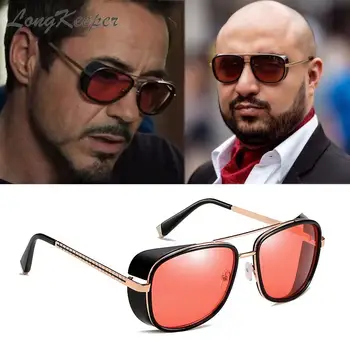 LongKeeper Steampunk Očala sončna Očala Tony Stark, Iron Man, Gafas Retro Kvadratnih Očala Rdeče Leče Pilotni sončna Očala UV400