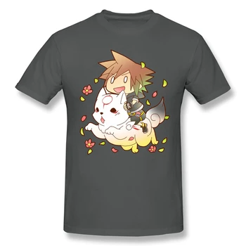 Chibi Sora & Okami Od KH T-Shirt Smešno Tees O Vratu Bombaž Kraljestvo Srca Oblačila Humor Majica s kratkimi rokavi
