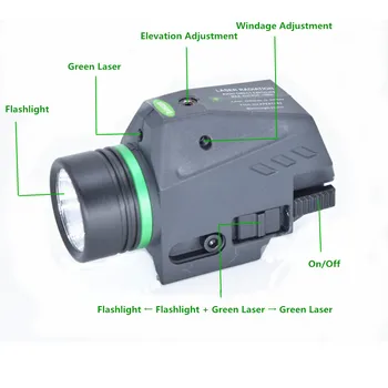 Taktično LED Svetilka Zelena / Rdeča Laser Pogled Za 20 mm Železniškega Mini Glock Pištolo Pištolo Svetlobe lanterna Airsoft Svetlobe