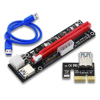 VER103C 3 v 1 LED Riser Moč PCI-E Riser Card 4Pin 6Pin Sata 15PIN PCI Express 1X do 16X Podaljšek Kabla za Bitcoin