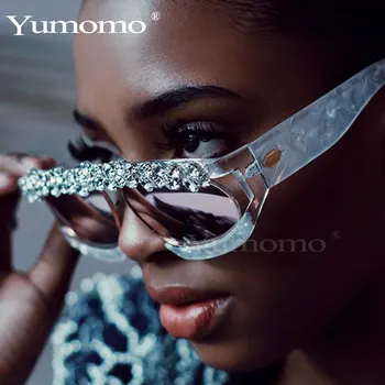 Kristalno Diamond sončna Očala Ženske Luksuzne blagovne Znamke Ogledalo Nosorogovo sončna Očala Moških Enem Kosu Kvadratnih Sončna Očala UV400